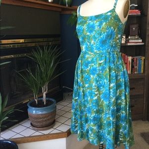 Talbots Blue Green Vintage Floral Print Dress 14